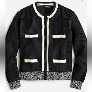 J.Crew Front Pocket Cotton Cardigan Black Ivory Medium